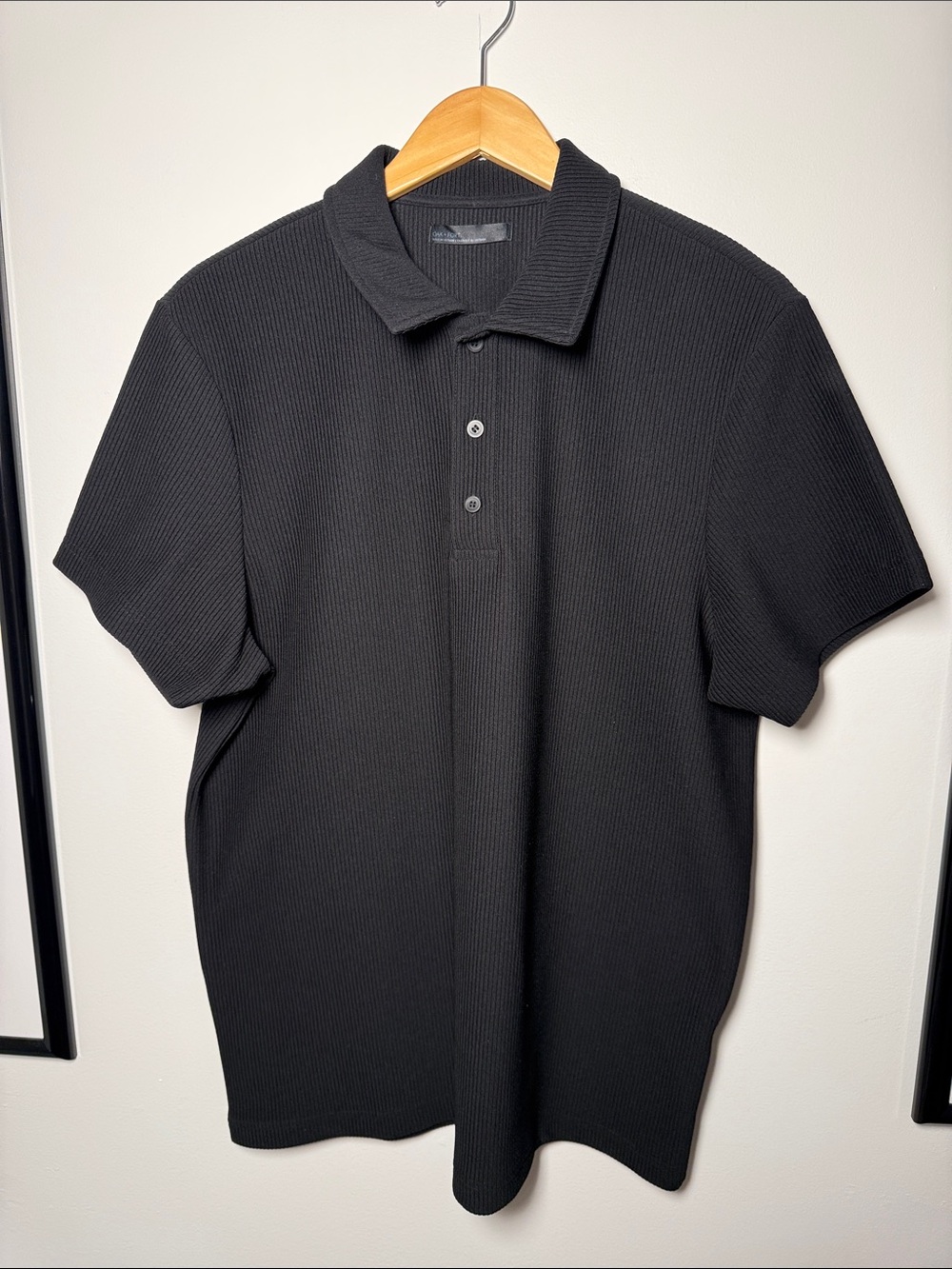 OAK + FORT Black Ribbed Polo Shirt